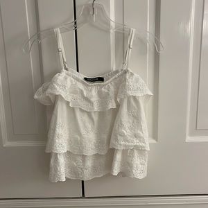Mitilini Tiered Ruffle Eyelet Crop Top XS